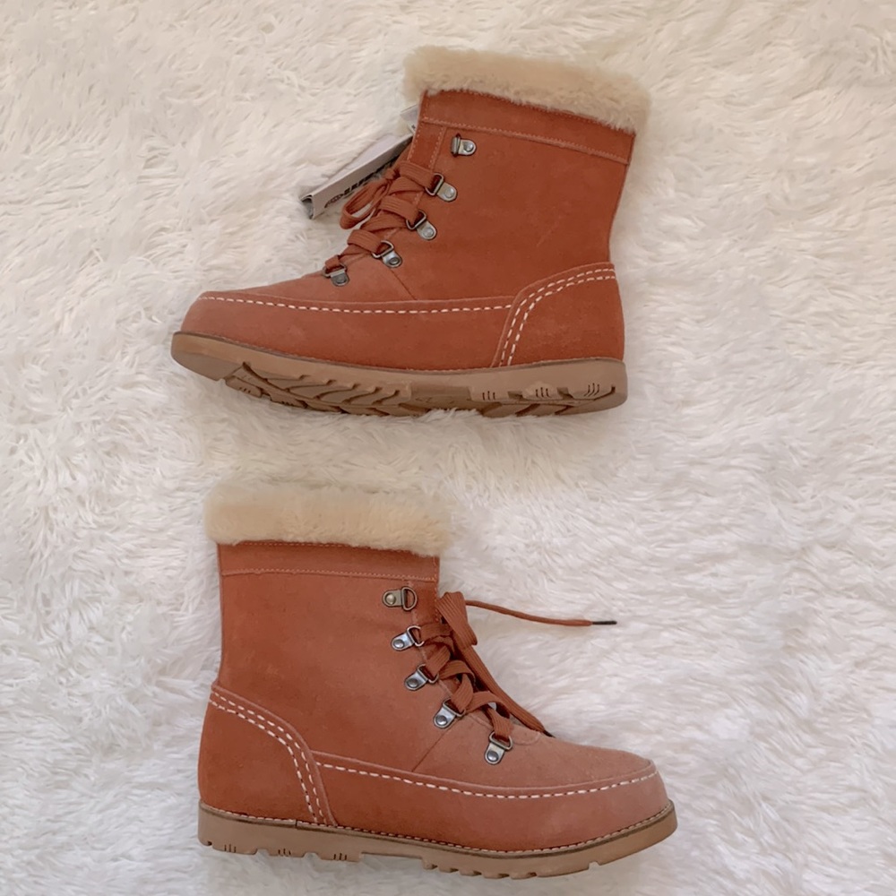 Lamo Taylor Burnt Orange Suede Faux Fur Lace Up Winter Boots Sz 9 - Picture 3 of 10